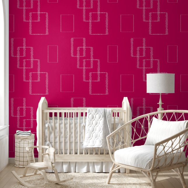 hot Pink Geometric Square Design with Speckled  Wallpaper (Kids)