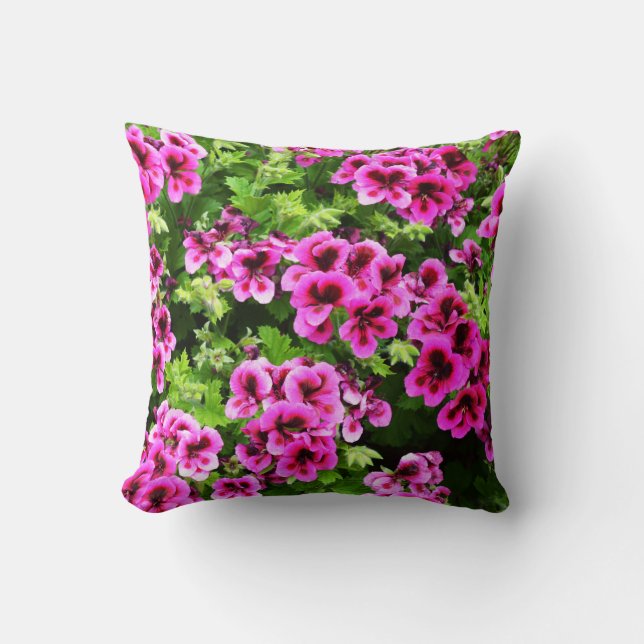 Hot Pink Geranium Flowers Growing On A Bush,   Cushion (Front)