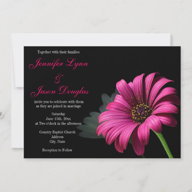 Hot Pink Gerber Daisy Flower Wedding Invitations (Front)