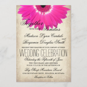 Hot Pink Gerber Daisy Rustic Wedding Invitations