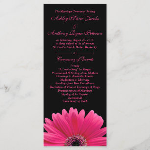 Hot Pink Gerbera Daisy Black Wedding Program Programme