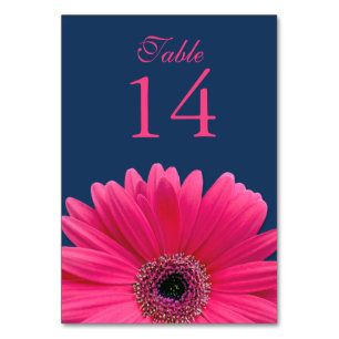 Hot Pink Gerbera Daisy Navy Blue Wedding Table Number