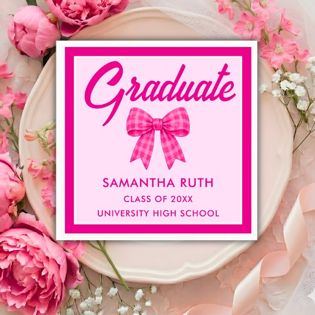 Hot Pink Gingham Bow Graduation Party Napkin (Creator Uploaded)