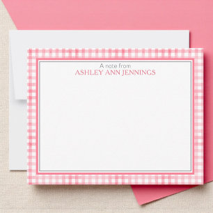 Hot Pink Gingham Check Border Personalized Card