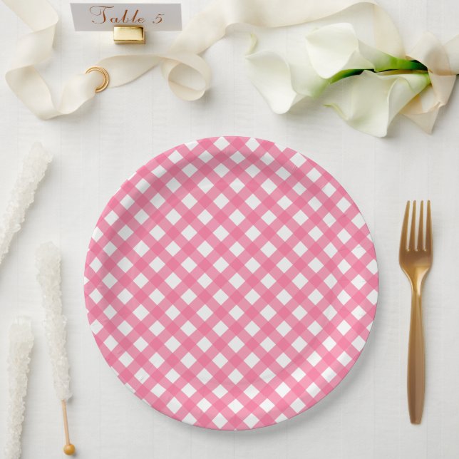 Hot Pink Gingham Paper Plates (Wedding)