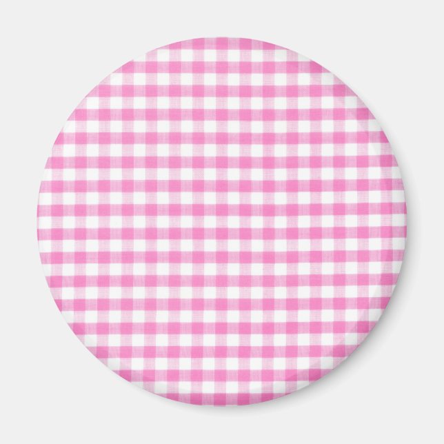 Hot pink Gingham pattern Magnet (Front)
