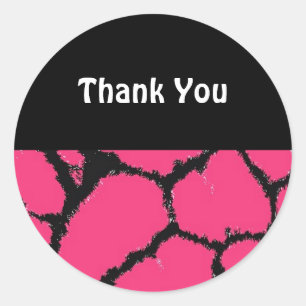 Hot Pink Giraffe Pattern Thank You Classic Round Sticker