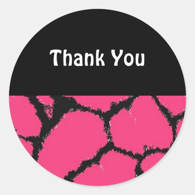 Hot Pink Giraffe Pattern Thank You Classic Round Sticker (Front)