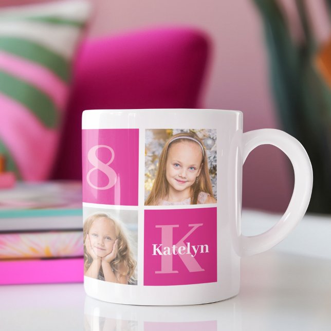 Hot Pink Girl Photo Collage Custom Birthday Gift Coffee Mug (Creator Uploaded)