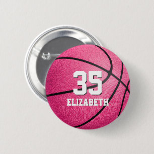 hot pink girls' basketball personalised 6 cm round badge