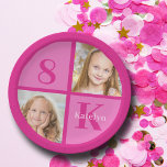 Hot Pink Girls Photo Custom Kids Birthday Party Paper Plate<br><div class="desc">Chic hot pink 2 photo square birthday party paper plate for a little girl or toddler. Celebrate your child's birthday with cute photographs of them on this add your own photograph decor in girly pink. Add their name and age.</div>