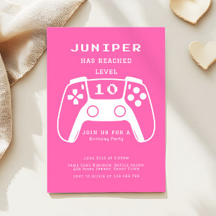 Hot Pink Girly Gamer Girl Birthday Party Invitation
