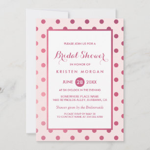 Hot Pink Girly Polka Dots Modern Bridal Shower Invitation