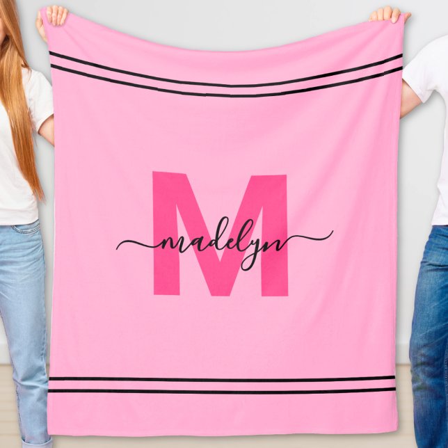 Hot Pink Girly Script Name Monogram Fleece Blanket (Hot Pink Girly Script Name Monogram Fleece Blanket)