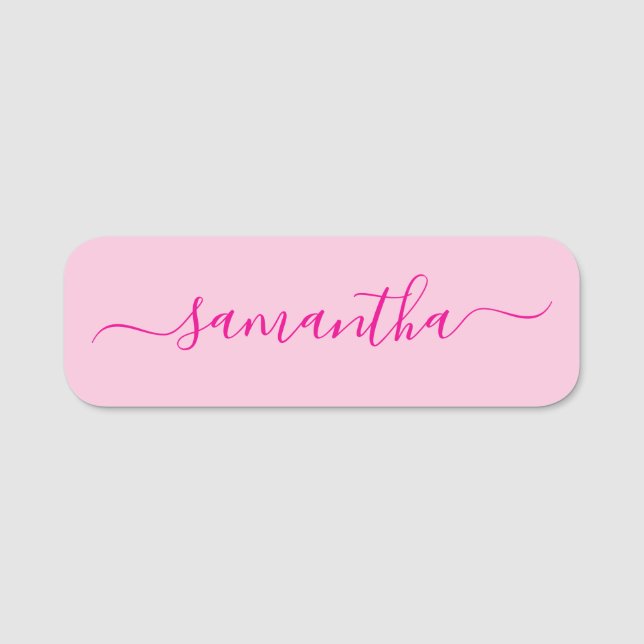 Hot Pink Girly Signature Name Tag (Front)