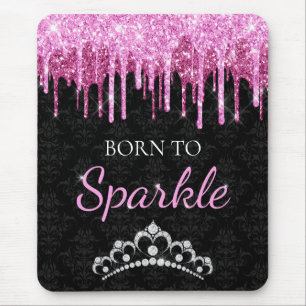 Hot Pink Glam Dripping Glitter Born to Sparkle Mouse Mat