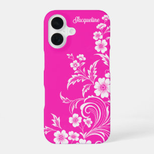 Hot Pink Glam Floral Swirl iPhone 16 Case