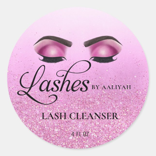 Hot Pink Glam Glitter Lash Bath Shampoo Cleanser Classic Round Sticker (Front)