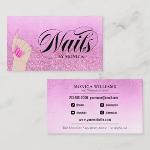Hot Pink Glam Glitter Nail Tech Manicurist Shop Business Card