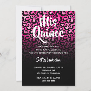 Hot Pink Glam Leopard Spots Black Ombre Mis Quince Invitation