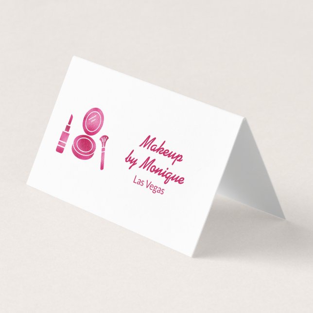 Hot Pink Glam Makeup Artist QR Code Business Card (Front)