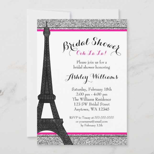 Hot Pink Glam Paris Bridal Shower Invitation (Front)