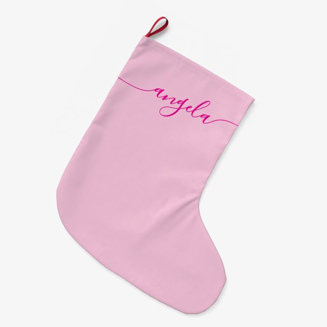Hot Pink Glam Signature Centred Name Large Christmas Stocking (Front (Hanging))