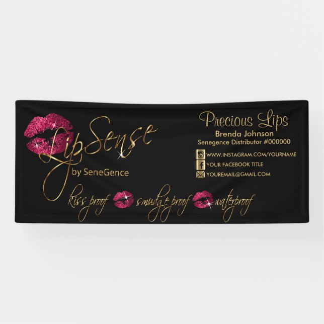 Hot Pink Glitter and Gold Lips 2 Banner (Horizontal)