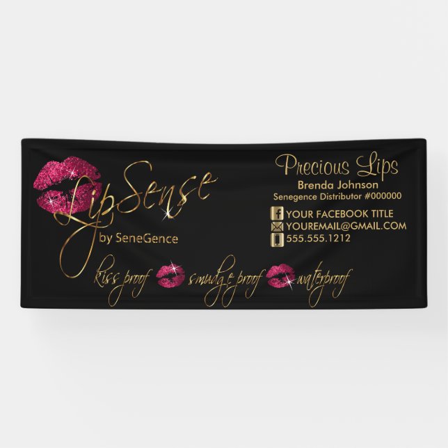 Hot Pink Glitter and Gold Lips Banner (Horizontal)