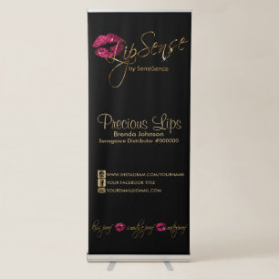 Hot Pink Glitter and Gold Lips Retractable Banner