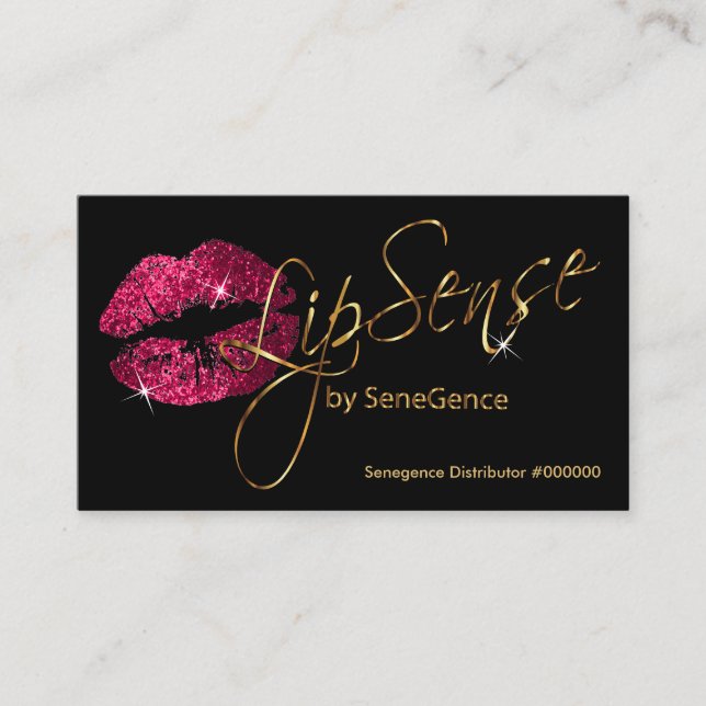 Hot Pink Glitter and Gold Lipsense Senegence Business Card (Front)