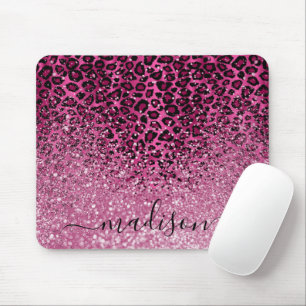 Hot Pink Glitter and Leopard Pattern - Personalise Mouse Mat