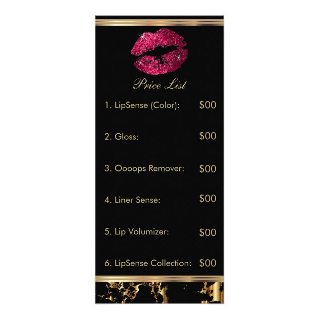 Hot Pink Glitter and Marble Lip Price List Rack Card (Front)