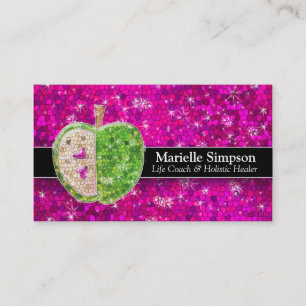 Hot Pink Glitter Apple Holistic Healer Nutrition Business Card