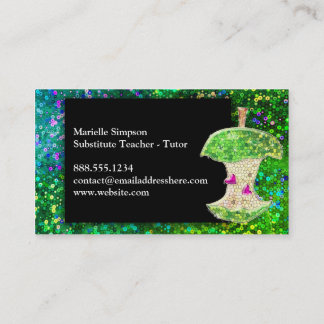 Hot Pink Glitter Apple Substitute Teacher Tutor Business Card