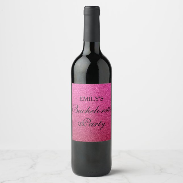 Hot Pink Glitter Bachelorette Party Wine Label (Front)