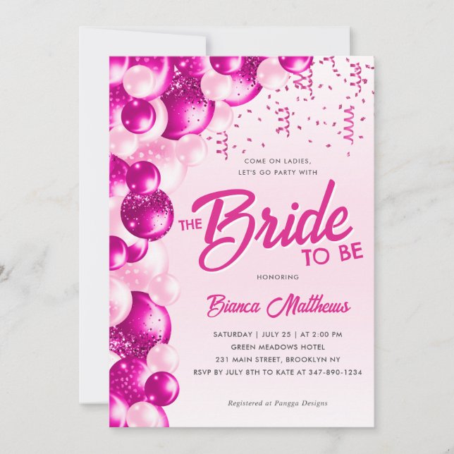 Hot Pink Glitter Balloon Bride to Be Bridal Shower Invitation (Front)