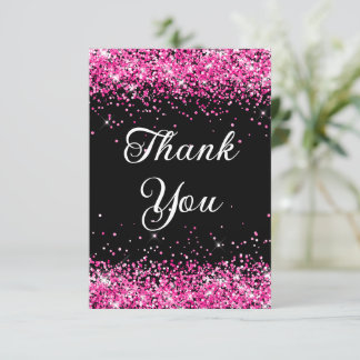 Hot Pink Glitter Black 40th Birthday Thank You Card