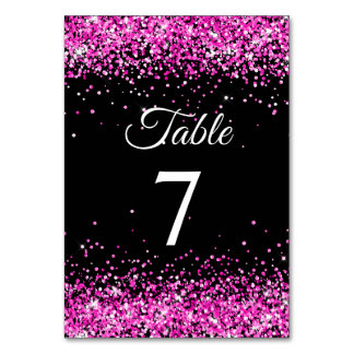 Hot Pink Glitter Black Elegant Calligraphy Table Number