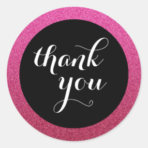 Hot Pink Glitter Black Thank You Favour Sticker