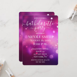 Hot Pink Glitter Bokeh Bachelorette Party Invitation