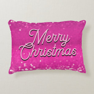 Hot Pink Glitter Bokeh Custom Text Decorative Cushion