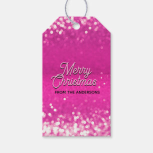 Hot Pink Glitter Bokeh Custom Text Gift Tags