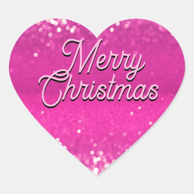 Hot Pink Glitter Bokeh Custom Text Heart Sticker (Front)