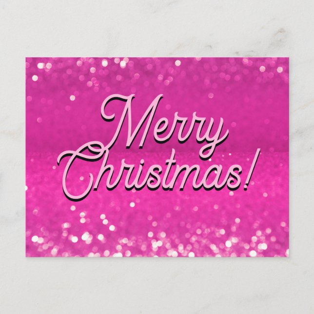 Hot Pink Glitter Bokeh Custom Text Holiday Postcard (Front)