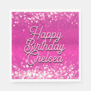 Hot Pink Glitter Bokeh Custom Text Napkin