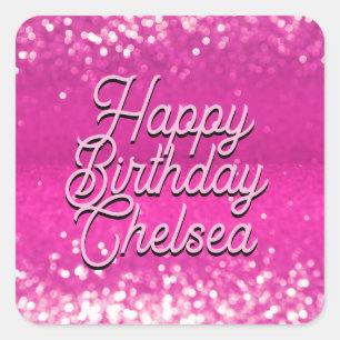 Hot Pink Glitter Bokeh Custom Text Square Sticker