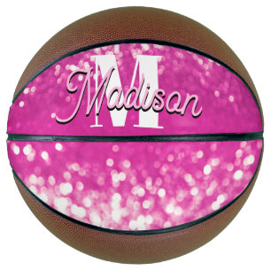Hot Pink Glitter Bokeh Monogram Basketball