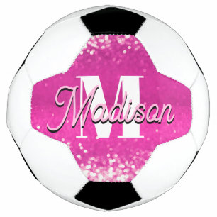Hot Pink Glitter Bokeh Monogram Football