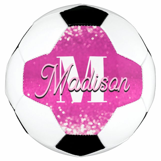 Hot Pink Glitter Bokeh Monogram Football (Front)